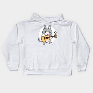 CAT PLAY GUITAR CARTOON Kids Hoodie